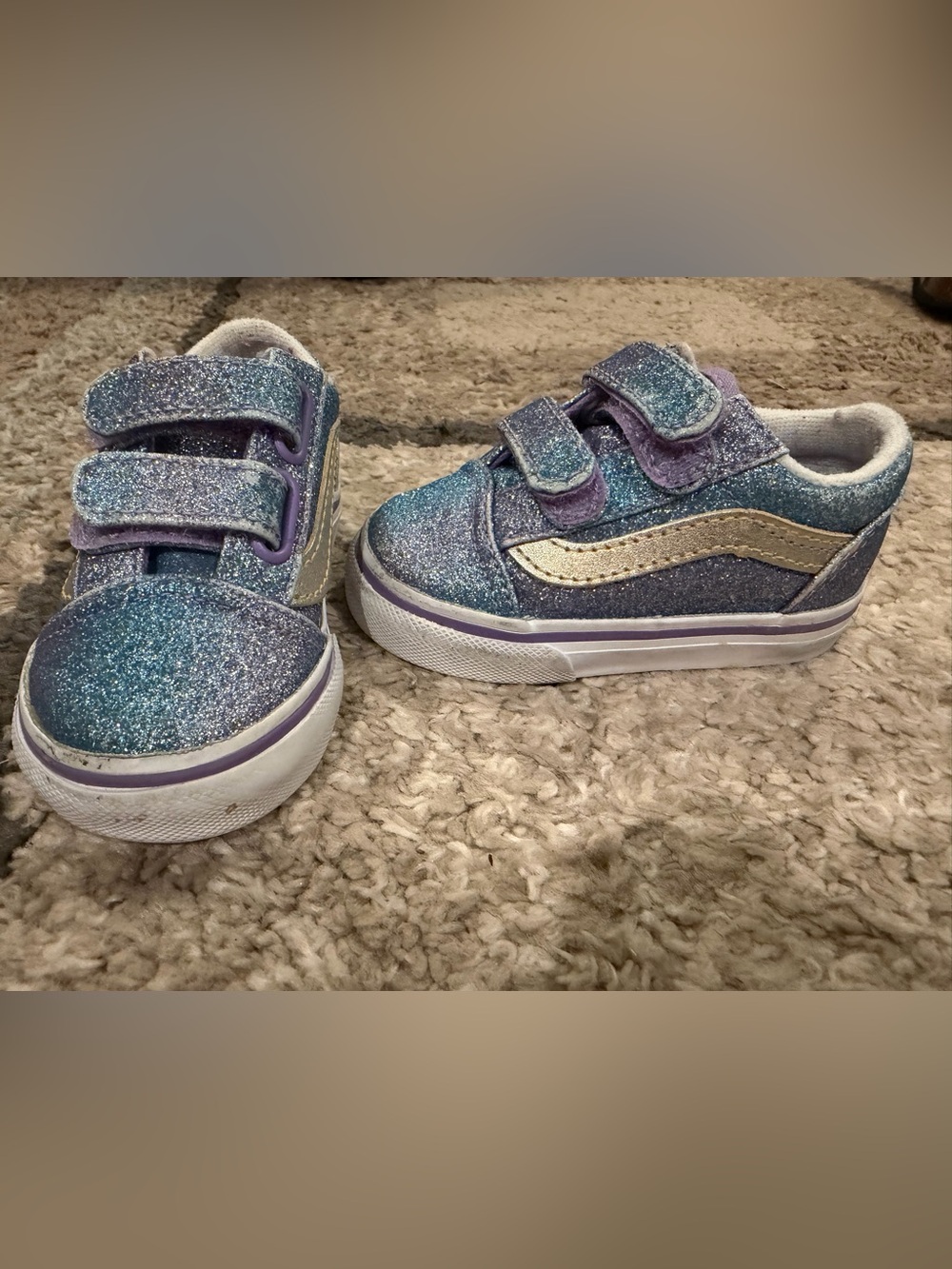 Toddler Glitter Low-Top Sneakers with Gold Stripe - Purple/Blue
